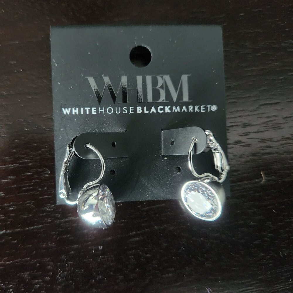 White House Black Market Silver Drop CZ Earrings